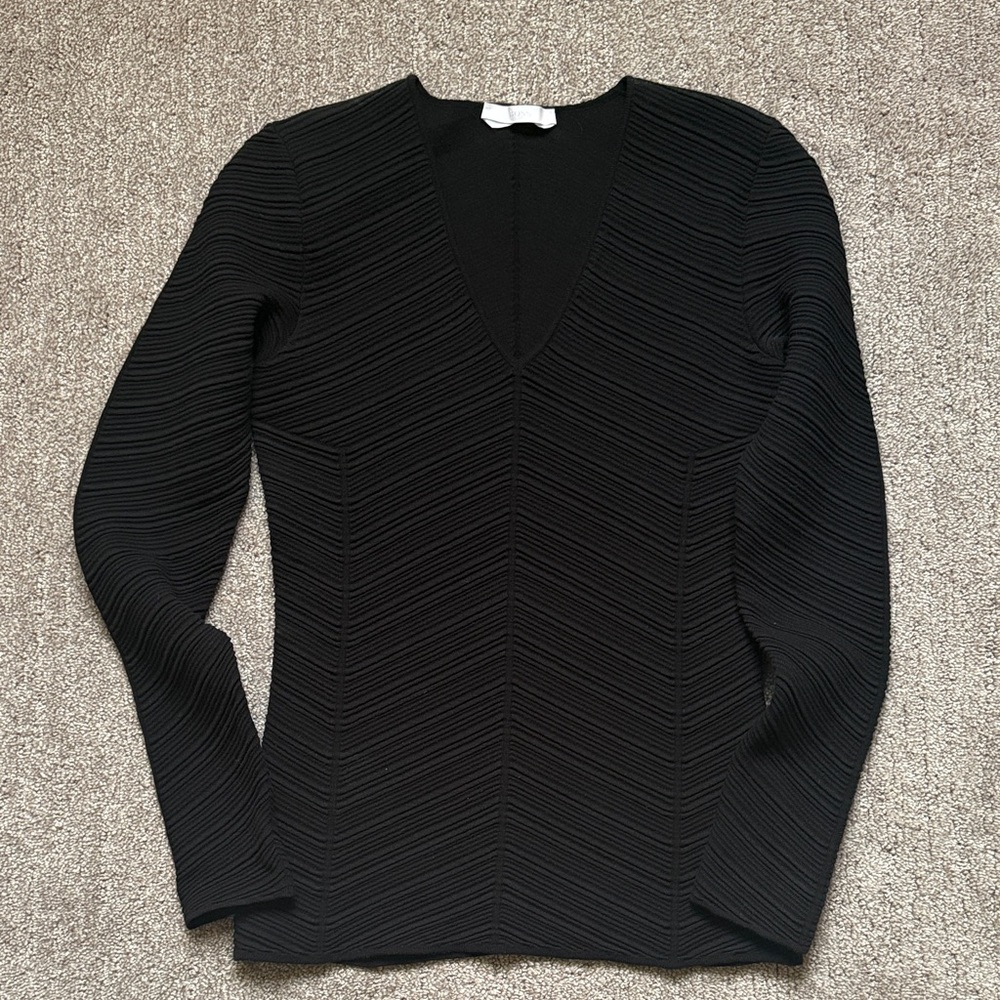 Boss, Ribbed Black V-Neck Women's Top- heavier fabric, black, xs, like new.